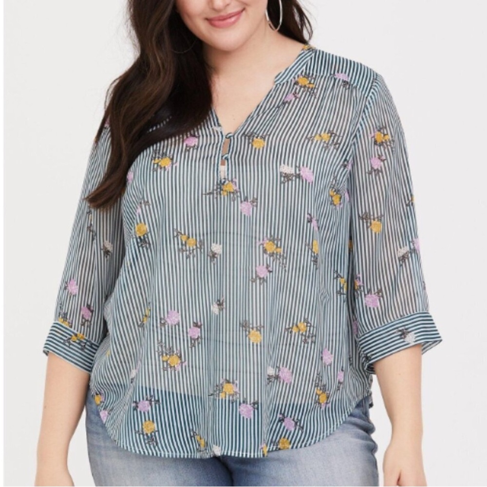 Torrid Harper Stripe Floral Blouse Size 3